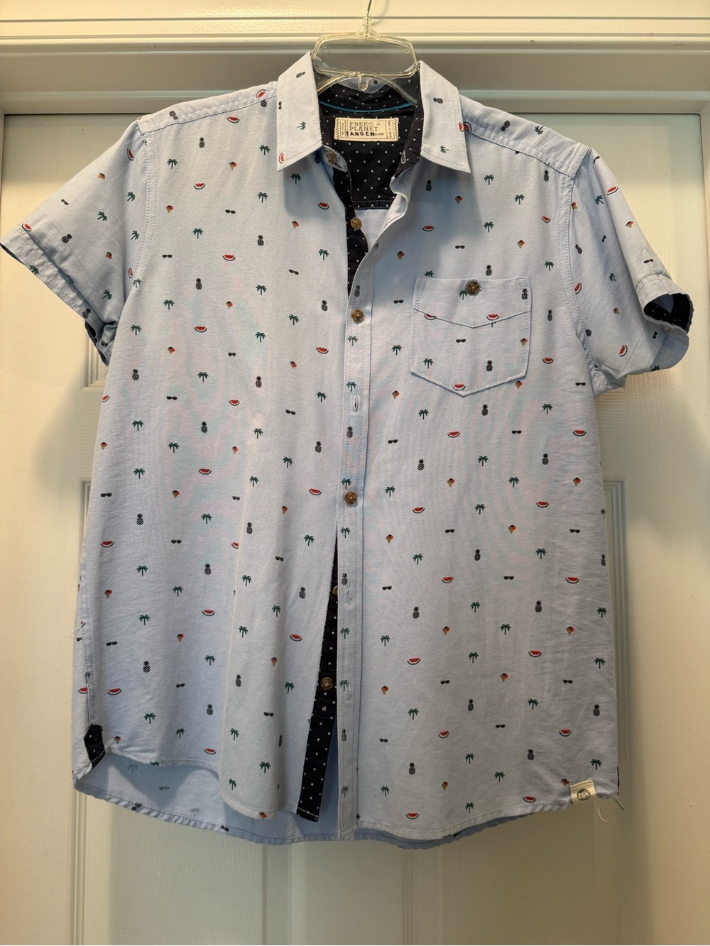 Free Planet Light Blue Short-Sleeve Printed Button-Down Shirt